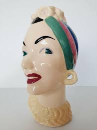 Carmen Miranda Lady Head vase Signed Hand Painted 7" Marti Hollywood