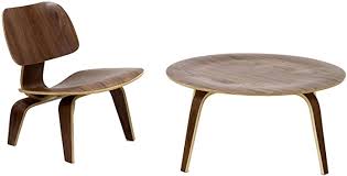 The metal leg version features the same tabletop finish choices along with legs in black or trivalent chrome. Amazon Com Modway Fathom Mid Century Molded Plywood Lounge Accent Chair And Coffee Table In Walnut Table Chair Sets