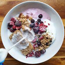 Weetabix Yoghurt Fruit And Granola For Breakfast With Plenty Of Plant Milk Nutrition Recipes Food Fruit Recipes