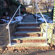 Stairs, staircase, stairway, stairwell, and flight of stairs are all names for a construction designed to bridge a large vertical distance by dividing it into smaller vertical distances, called steps. Single Post Ornamental Hand Rail 1 Or 2 Step Railing For Stairs Steel Handrail With Hardware Super Sturdy Handcrafted Usa Step Railing Handrail Outdoor Handrail