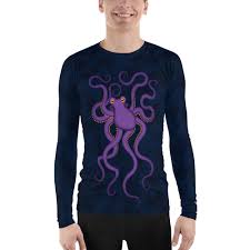 Cavis Purple Octopus Mens Rash Guard Sea Life Dive Skin Swim Shirt