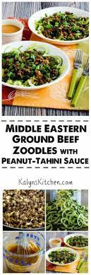 Middle Eastern Ground Beef Zoodles With Peanut Tahini Sauce Beef Recipes Beef Recipes For Dinner South Beach Diet Recipes