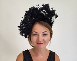 Black Feather Fascinator Headband: Halloween Halo Crown