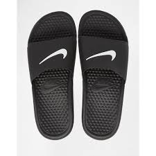 Black And White Nike Sandals Womens Nike Black Benassi Pool Slider Flat Sandals Black Nikes Black Strappy Shoes Black Strappy Sandals