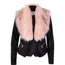 Black Leather Look Faux Fur Collar Jacket Leather Look Jackets Fur Leather Jacket Black Vegan Leather Jacket