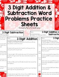 Math, english, science, social studies, spanish 3 Digit Addition Subtraction Word Problems Worksheets By Kmwhyte S Kreations
