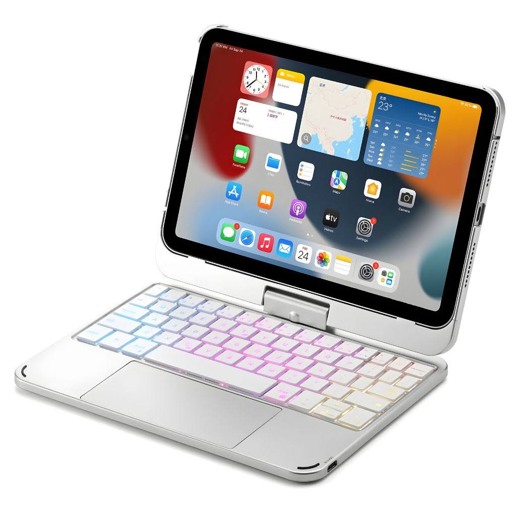 Best iPad Keyboard Case with Trackpad & Backlit Keys | Laptop-Style Design, iPad Mini 8.3′′ — Gen 6/7 (2021–2025) / Titanium Silver