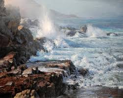 Michael Godfrey Pacific Power Big Sur Oil On Board 16 X 20 In 40 64h X 50 8w Cm 8 000 Www Trailsidegalleri Seascape Paintings Landscape Art Ocean Painting