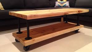 Coffee Table 2x6 Cedar Boards 3 4 Inch Steel Pipes 3 Inch Castor Wheels Linseed Oil Applied To Wood Mylo Coffee Table Diy Furniture Building Cedar Boards