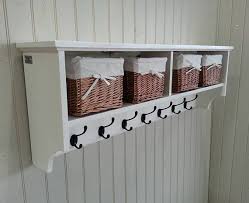 Hat Coat Rack With Shelf Including Storage Baskets Compartments And Cubby Holes Painted Wood Wall Mounted Display Shelves Cast Iron Hooks Coat Rack Shelf Storage Baskets Utility Room Designs