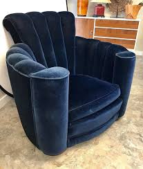 Art Deco Scalloped Upholstered Blue Velvet Large Club Chair Armchair Deco Chairs Art Deco Chair Art Deco Sofa