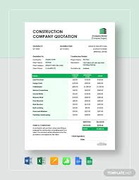 Free Construction Company Quotation Template Download 1 Quotations In Microsoft Word Excel Apple Pages Numbers Google Docs Sheets In 2020 Quotations Quote Template Construction Company