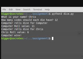 By the way if you are new to python programming and you don't know what would be the the python ide to use, i have. Solved Python Programming Create Your Own Dice Game Be S Chegg Com