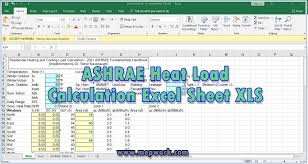 Download Ashrae Heat Load Calculation Excel Sheet Xls