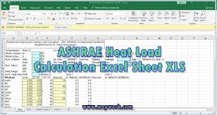 download ashrae heat load calculation excel sheet xls