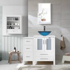 36 White Bathroom Vanity Set Glass