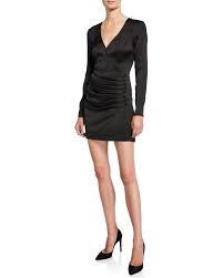 Jay Godfrey V Neck Long Sleeve Shirred Satin Mini Dress Neiman Marcus