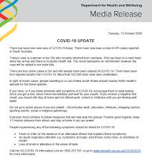 Sa's chief health officer professor nicola spurrier said the miner is a man in his 30s. Sa Health On Twitter South Australian Covid 19 Update 13 10 20 For More Information Go To Https T Co Mynzsg7zgq Or Contact The South Australian Covid 19 Information Line On 1800 253 787 Https T Co Hy0w0sdnl5