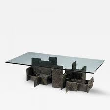 One area of top surface has some scuffs, and slight ridge in one tile. Paul Evans Sculpted Bronze Coffee Table By Paul Evans
