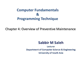 About computer science computer science is a branch of mathematics that deals with data and algorithms. Chapter 4 Overview Of Preventive Maintenance Ppt Video Online Download