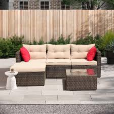 Maybe you would like to learn more about one of these? Patio Furniture Set Clearance 5 Piece Patio Furniture Sets With Rattan Wicker Chairs Ottoman Glass Coffee Table All Weather Patio Sectional Sofa Set With Cushions For Backyard Garden Pool L4948 Walmart Com