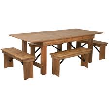 Farmhouse dining tables typically feature natural wood or distressed paint finishes. 7 X40 Farm Table 4 Bench Set Xa Farm 1 Gg Foldingchairs4less Com