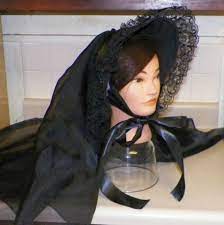 Black Victorian Dress Bonnet Civil War Mourning Hat Costume With Veil Black Victorian Dress Victorian Dress Civil War Ball Gown