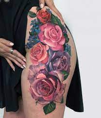 Colorful Roses Women Hip Tattoo Hip Tattoo Thigh Tattoo Leg Tattoos Women