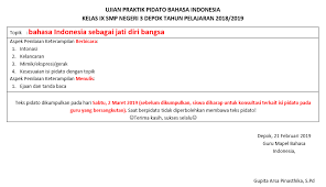 Check spelling or type a new query. Ujian Praktik Pidato Bahasa Indonesia Kelas Ix Smp Negeri 3 Depok Tahun Pelajaran 2018 2019 E Learning Smp N 3 Depok