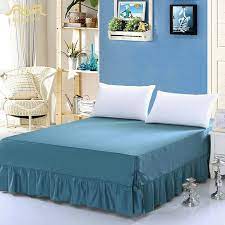 romorus 100 cotton solid color full queen king size navy blue bed skirt reactive print linen skirts bedroom bed sheet bedspread simple bed bed bed spreads