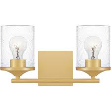 While bathroom led vanity lights are mainly used to provide additional lighting in bathrooms, these lighting fixtures are also the perfect fixtures for instantly upgrading your vanity area and accenting the overall look in the bathroom led vanity lights are part of recent innovations with the use of leds. Kings Glade 2 Light Medium Bath Vanity Aged Brass Finish With Clear Hammered Ebay