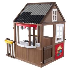 Children entertainment wood house children play castle newest play house. Kidkraft Ryan S World Kids Toddlers Outdoor Backyard Playhouse Playset W Kitchen And Door Wood And Plastic Construction Brown Target