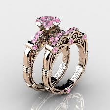 The rose gold coloured outer ring, decorated with swarovski elements, in combination with the brown coloured inner ring in sparkling finish. Art Masters Caravaggio 14k Rose Gold 1 25 Ct Princess Light Pink Sapphire Engagement Ring Wedding Band Set R623ps 14krglps Caravaggio Jewelry