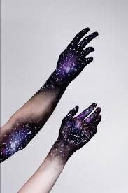 Black And Purple Room Aesthetic Credit To Artist Body Art Galaxy Stars Black Paint Purple Hands Aesthetic Body Art Painting Body Painting Body Art Tattoos
