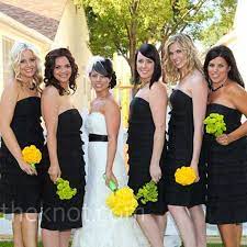Black White Yellow The Color I Want With Hot Pink Flowers Too Both The Girls Fav C Black Bridesmaid Dresses Yellow Wedding Theme Black White Wedding Dress