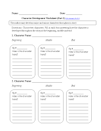 6th Grade Common Core Reading Literature Worksheets Character Development Worksheet Transition Words Worksheet Character Trait Worksheets