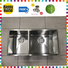 Small double kitchen sink dimensions. Free Waste 1 2 Mm Sus 304 Stainless Steel Kitchen Kitchen Double Bowl Sink 1 Big 1 Small Food Grade Sink L880 X450x 25 Shopee Malaysia