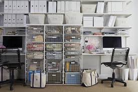 Load up canned goods, cook books, laundry detergent, bathroom products or any other essentials you need on the six sturdy metal shelves. Modular Desk And Under Shelves With White Metal Storage Bins Transitional