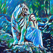 Beauty And The Tiger Fantasy Art Painting Digital Art By Christopher Taylor Boy looking at five tiger clouds, artwork, fantasy art, digital art, tiger. beauty and the tiger fantasy art painting by christopher taylor