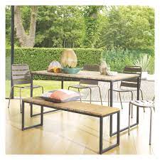 Raven 6 Seat Teak And Metal Garden Table Metal Garden Benches Metal Garden Table Garden Chairs Metal