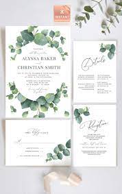 Pale Green Eucalyptus Wedding Invitation Modern Invite Template Printable Watercolor Invitation Whimsical Greenery Wreath Diy Editable Modern Wedding Invitations Templates Modern Wedding Invitation Wording Wedding Invitations