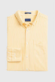 Gant Ανδρικο Ριγε Πουκαμισο Με Κεντημενο Logo Regular Fit Broadcloth  Κιτρινο - Ανδρικά Πουκάμισα - Shopistas