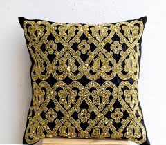 Black And Gold Couch Pillows Decorative Throw Pillow Black Silk Gold Sequin Throw Pillows Gold Embroidery Accent Pillow Couch Pillows Gi Gold Pillows Beaded Pillow Sequin Throw Pillows
