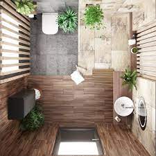 We love the division of subway tile and wallpaper look. Bathroom Ideas Tropical Tropical Bathroom Tan Bathroom Bathroom Themes