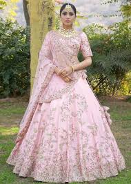 Most Women Will Be Able To Pull Off This Gorgeous Light Pink Malai Satian Embroidered Part Indian Bridal Lehenga Indian Wedding Dress Bridal Lehenga Collection