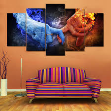 A painting technique that can add texture and depth to bedroom walls is colour washing. Modular Picture Large Canvas Painting For Bedroom Printed 5 Panel Fire And Ice Love Living Room Home Wall Art Decoration Buy At The Price Of 5 89 In Aliexpress Com Imall Com