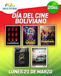 Este lunes 21 de marzo celebramos el #DíaDelCineBoliviano y estas son las  excelentes películas que podrás ver en Multicine con entradas a solo Bs.  20! 🇧🇴 Ya puedes ver horarios y comprar