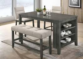 Moriville counter height dining table set with upholstered bar stools, upholstered bench and server elevates the art of casual rustic style. D47 4pc 4 Pc Canora Grey Traci Antique Gray Finish Wood Counter Height Dining Table Set