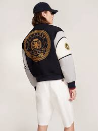 Colour Blocked Crest Embroidery Varsity Jacket Blue Tommy Hilfiger Varsity Jacket Summer Style Casual Hilfiger