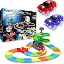 Amazon Com Glow Race Tracks For Boys 360pk Light Up Snap N Glow In The Dark Magic Rainbow Race Tracks For Kids W Light U Toy Car Race Car Track Race